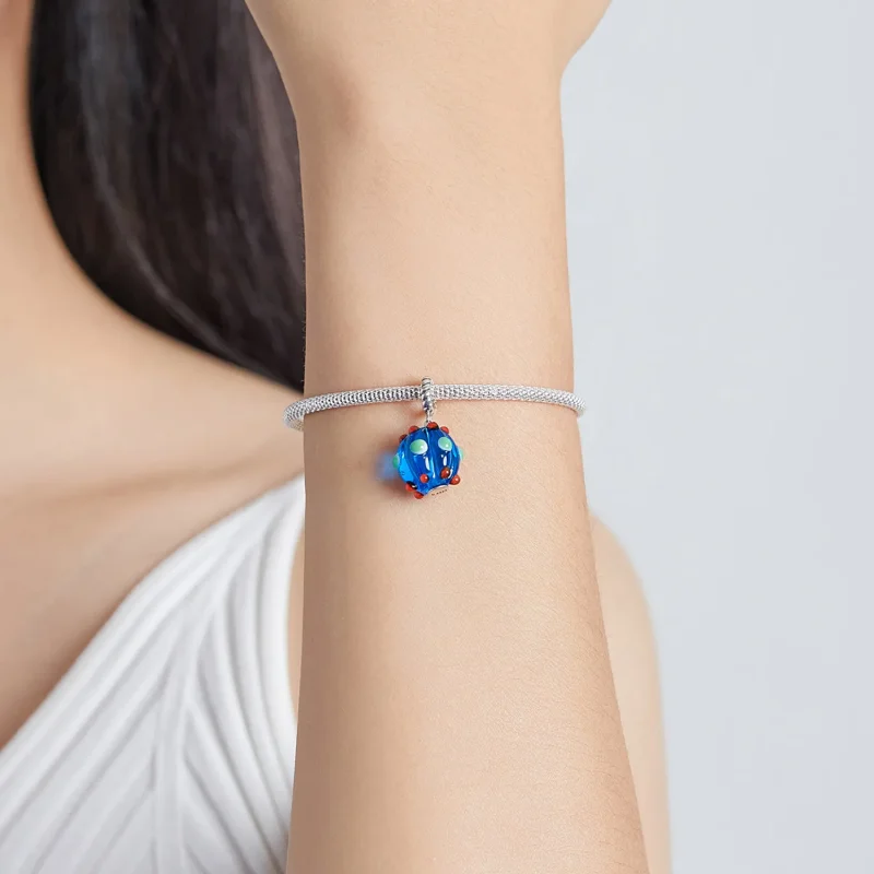 (image for) PANDORA Style Royal Blue Glass Beads Dangle Charm - SCC1968 - View 5