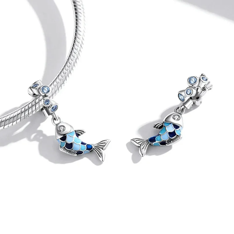 (image for) PANDORA Style Small Fish Spit Bubbles Dangle Charm - SCC2049 - View 4