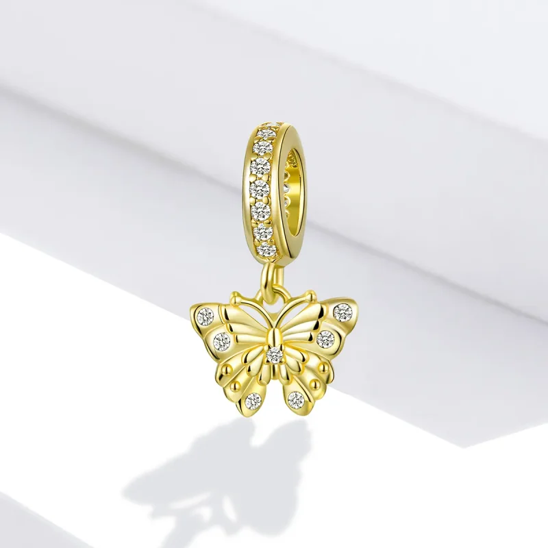 (image for) Pandora Style Dangle Charm, Golden Butterfly - BSC248 - View 2