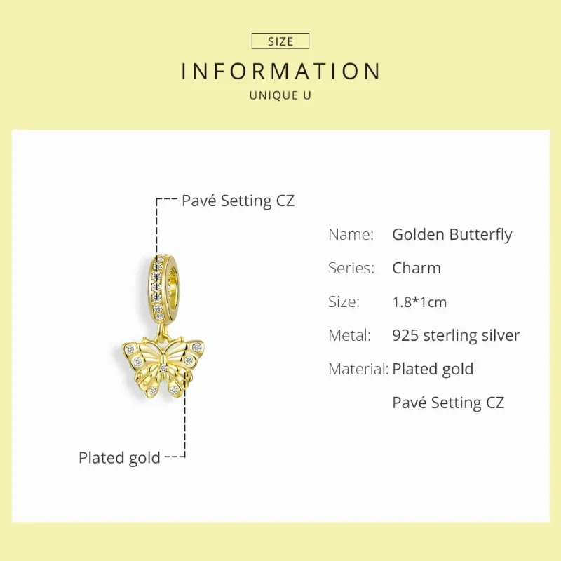 (image for) Pandora Style Dangle Charm, Golden Butterfly - BSC248 - View 6