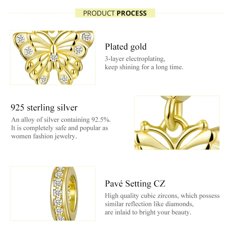 (image for) Pandora Style Dangle Charm, Golden Butterfly - BSC248 - View 7