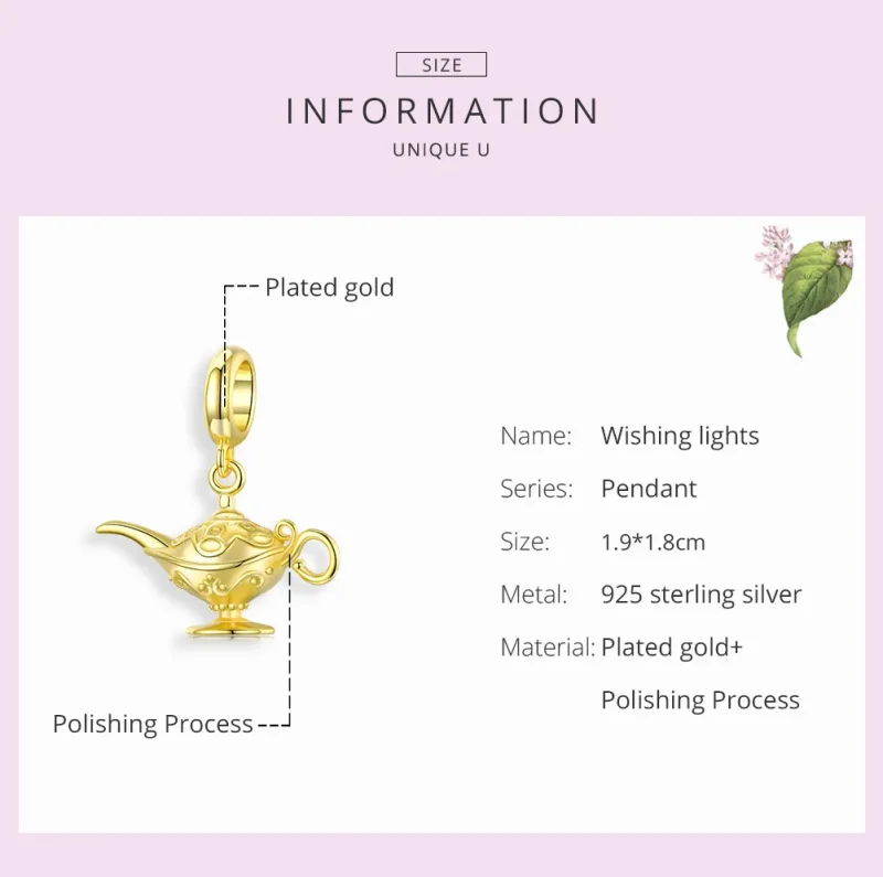 (image for) Pandora Style Dangle Charm, Golden Magic Lamp - SCC1819 - View 7