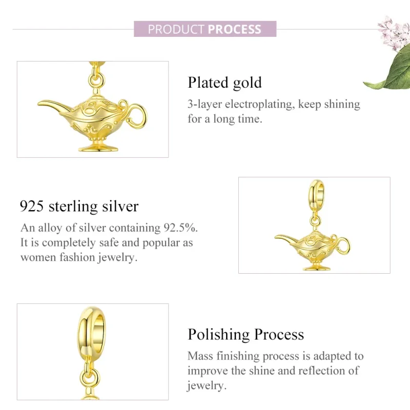 (image for) Pandora Style Dangle Charm, Golden Magic Lamp - SCC1819 - View 8