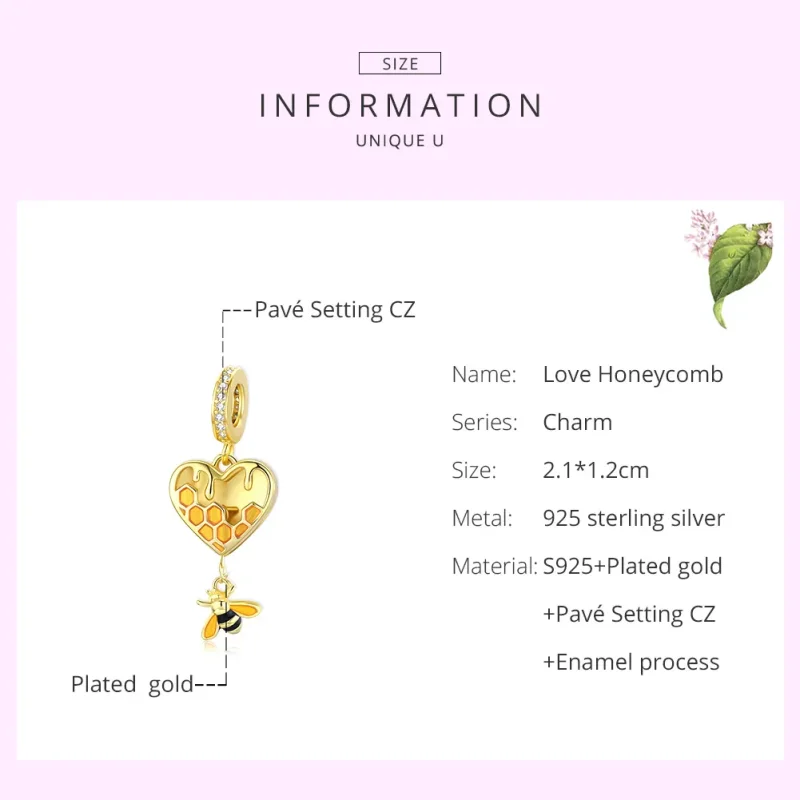 (image for) Pandora Style Dangle Charm, Love Honeycomb, 18ct Gold Plated - SCC1714 - View 6