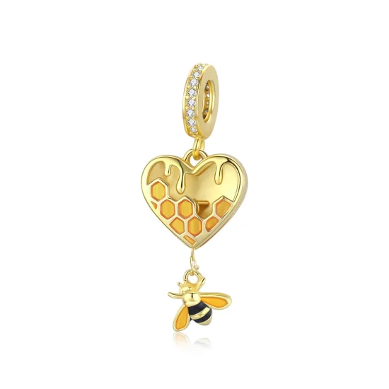 (image for) Pandora Style Dangle Charm, Love Honeycomb, 18ct Gold Plated - SCC1714