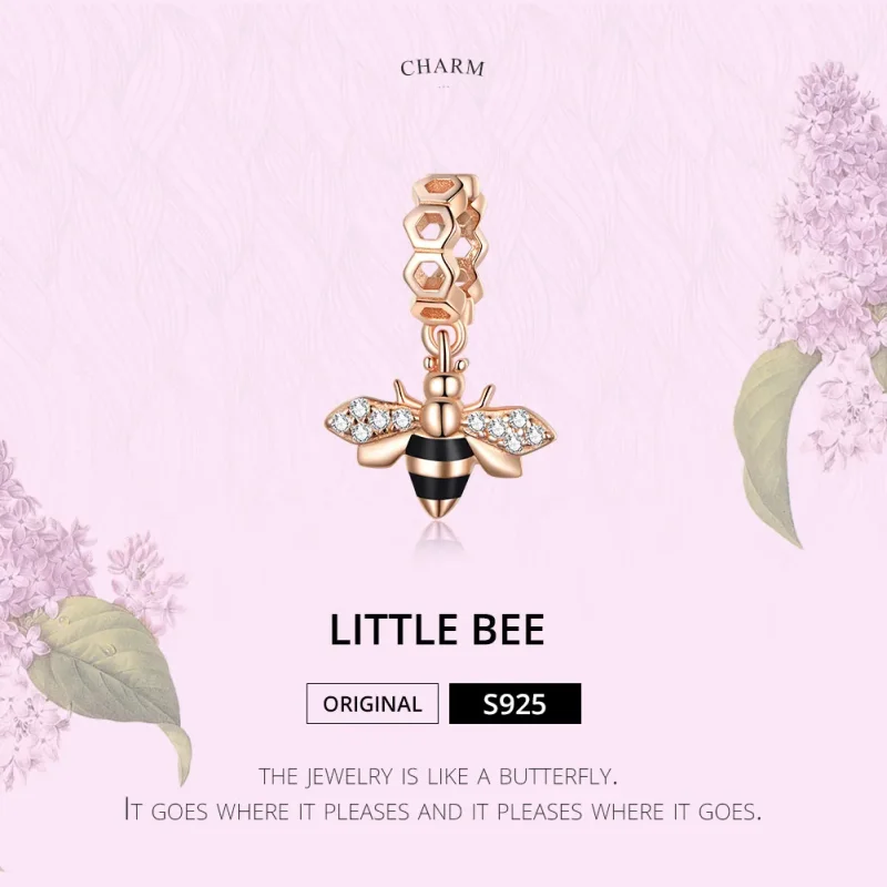 (image for) Pandora Style Rose Gold Dangle Charm, Little Bee - BSC370 - View 6
