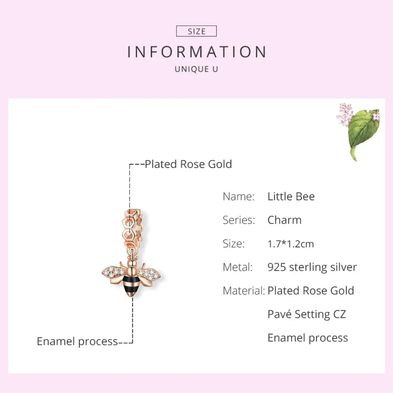 (image for) Pandora Style Rose Gold Dangle Charm, Little Bee - BSC370 - View 7