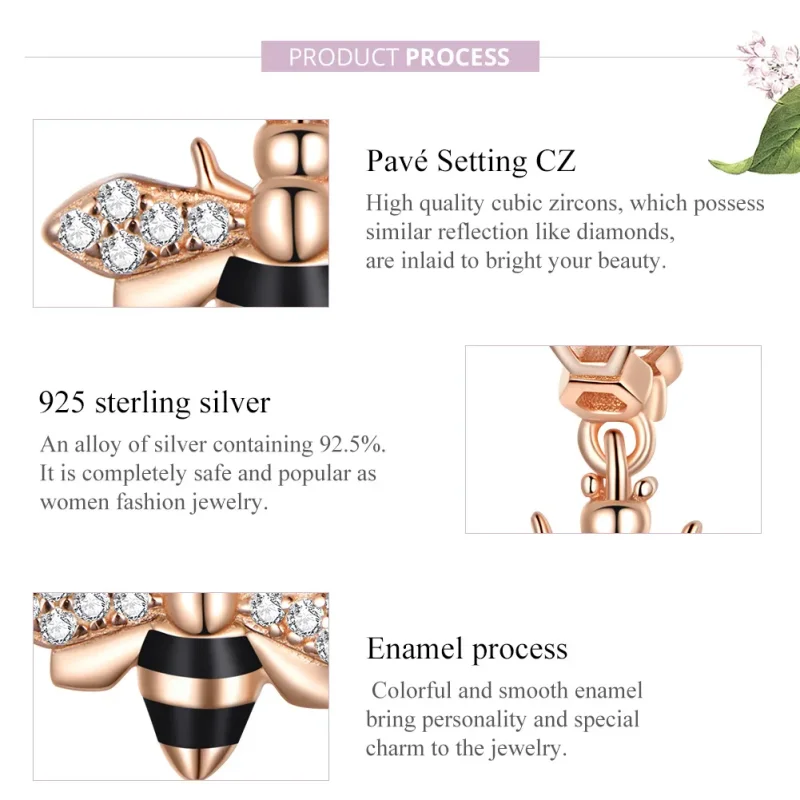 (image for) Pandora Style Rose Gold Dangle Charm, Little Bee - BSC370 - View 8