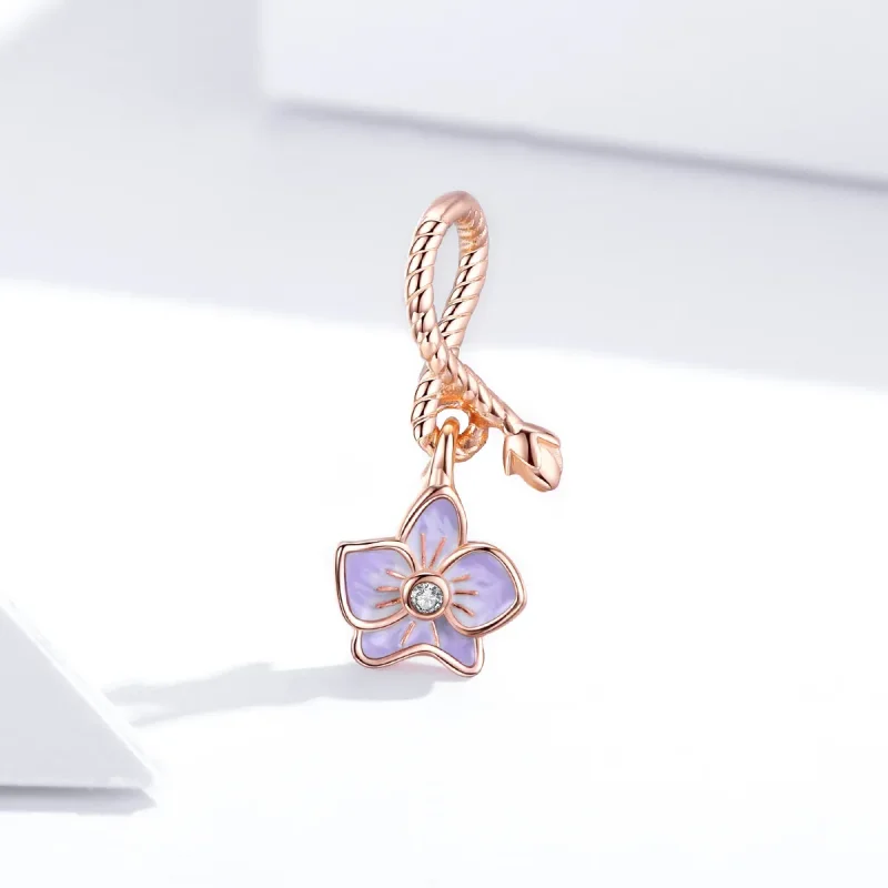 (image for) Pandora Style Rose Gold Dangle Charm, Orchid - BSC287 - View 4