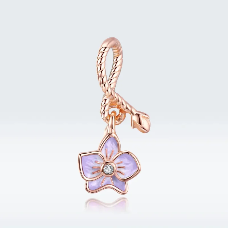 (image for) Pandora Style Rose Gold Dangle Charm, Orchid - BSC287 - View 5