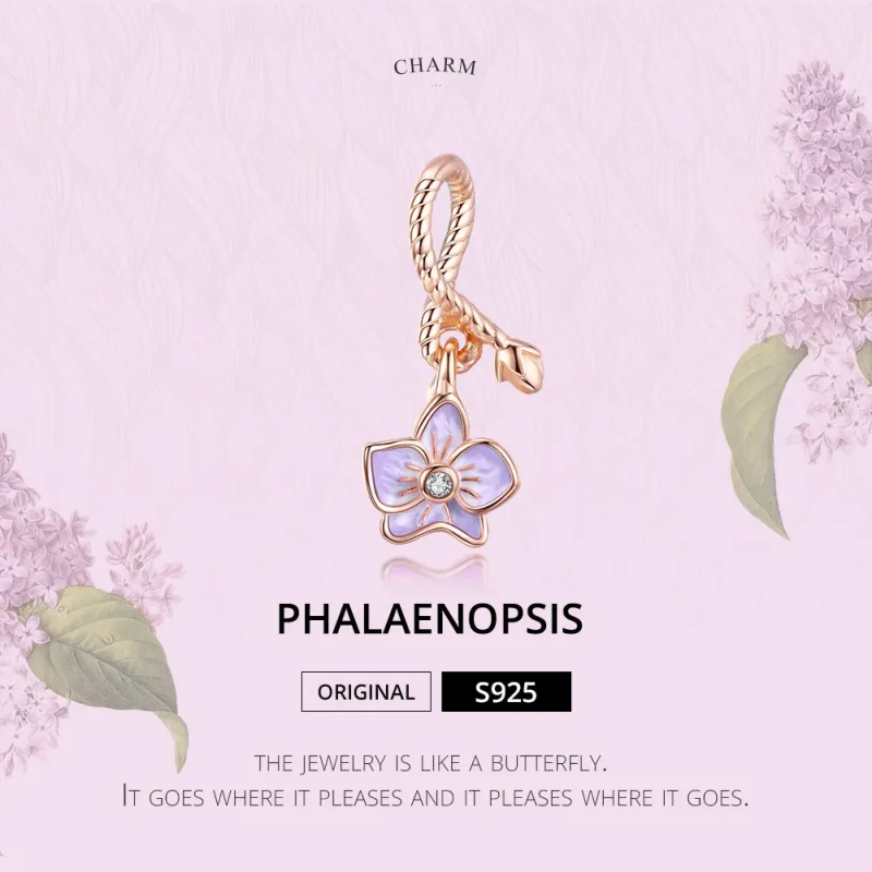 (image for) Pandora Style Rose Gold Dangle Charm, Orchid - BSC287 - View 6