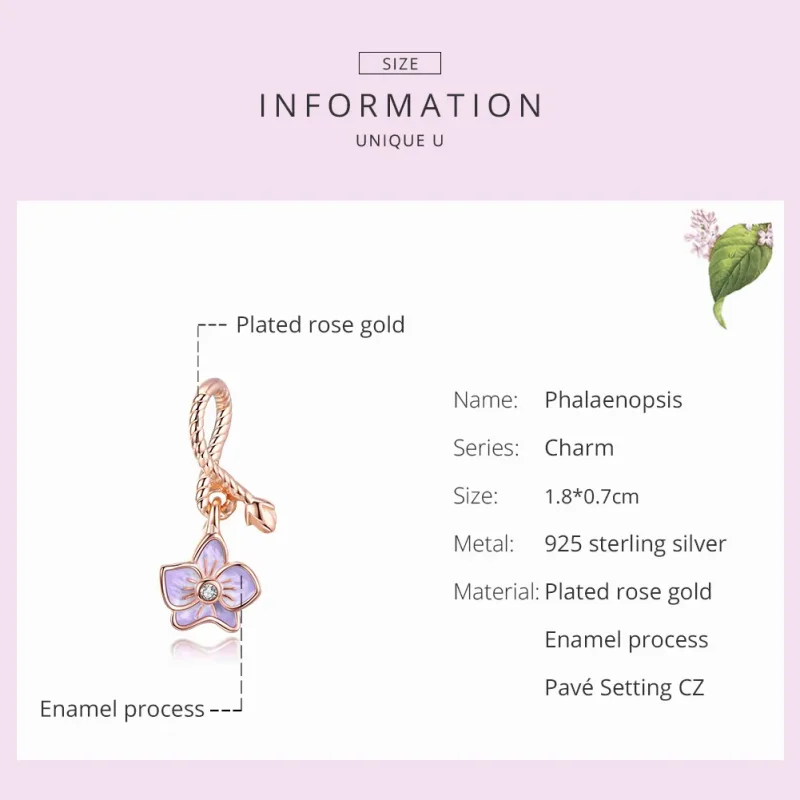 (image for) Pandora Style Rose Gold Dangle Charm, Orchid - BSC287 - View 7