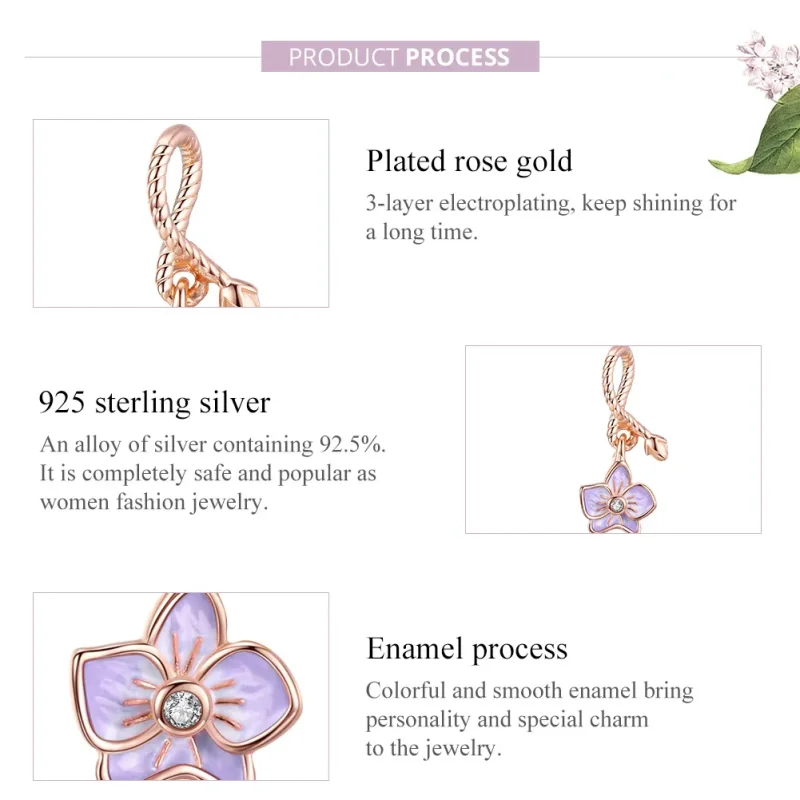 (image for) Pandora Style Rose Gold Dangle Charm, Orchid - BSC287 - View 8