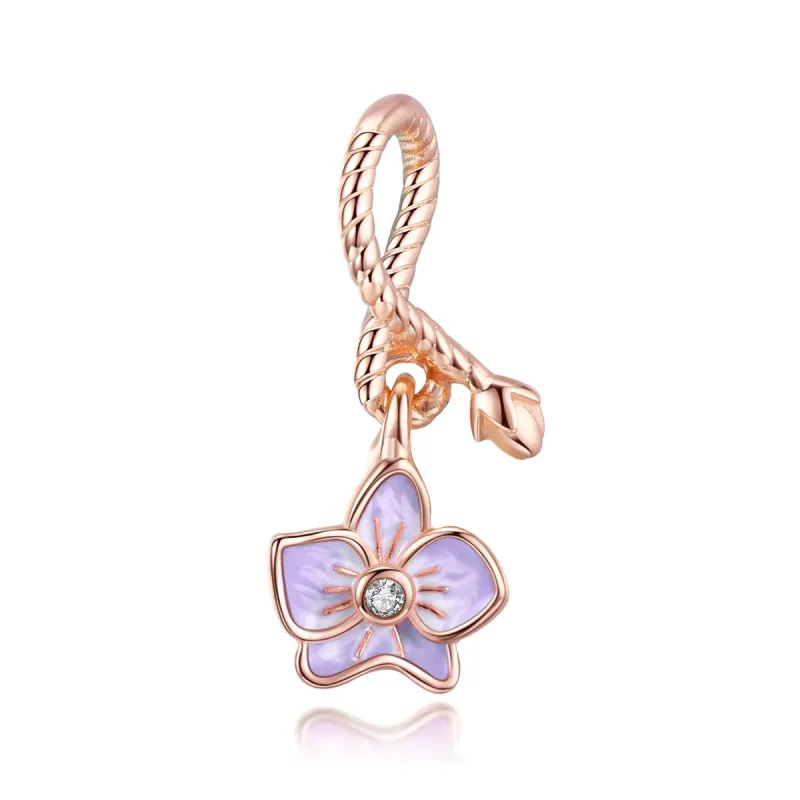 (image for) Pandora Style Rose Gold Dangle Charm, Orchid - BSC287 - Product Image