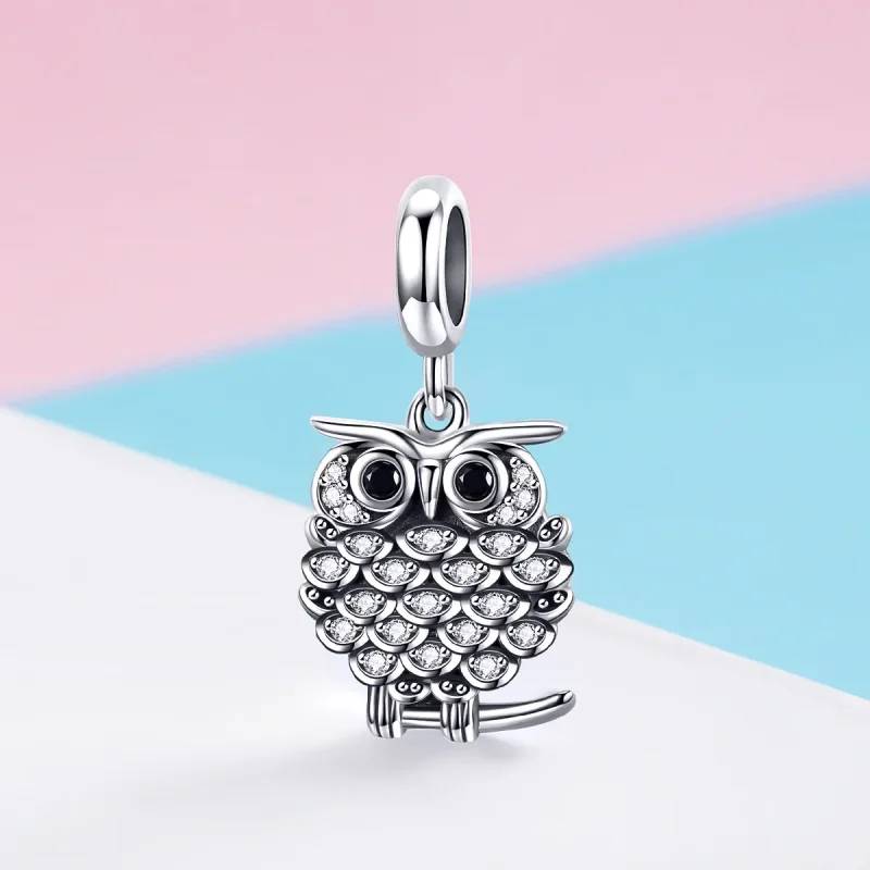 (image for) Pandora Style Silver Bangle Charm, A Budding Owl - SCC949 - View 2
