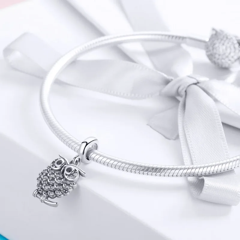 (image for) Pandora Style Silver Bangle Charm, A Budding Owl - SCC949 - View 3