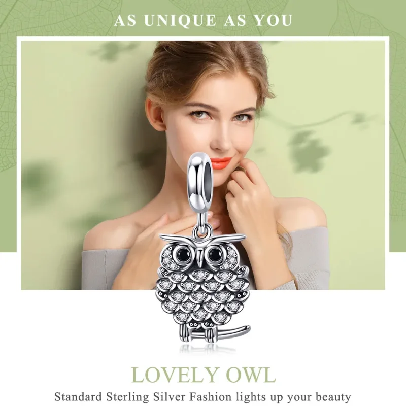 (image for) Pandora Style Silver Bangle Charm, A Budding Owl - SCC949 - View 6