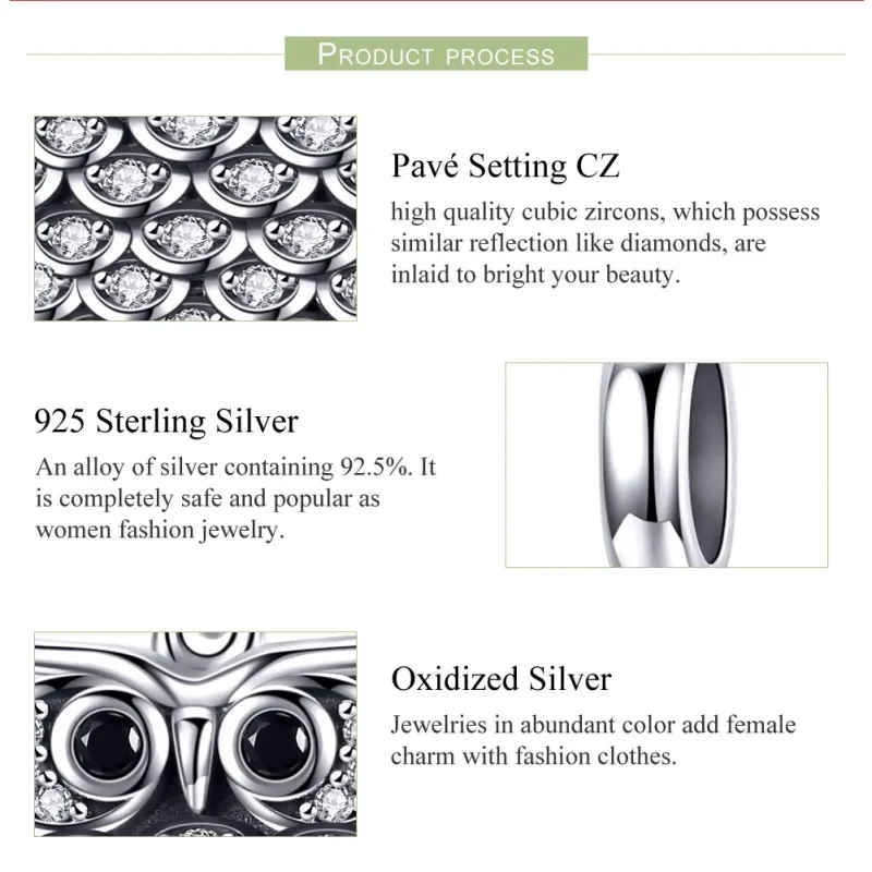 (image for) Pandora Style Silver Bangle Charm, A Budding Owl - SCC949 - View 7