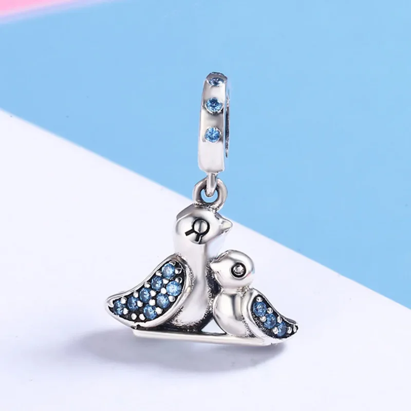 (image for) Pandora Style Silver Bangle Charm, Baby Bird With Mother - SCC426 - View 3