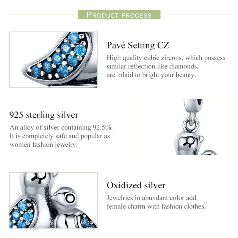 (image for) Pandora Style Silver Bangle Charm, Baby Bird With Mother - SCC426 - View 6