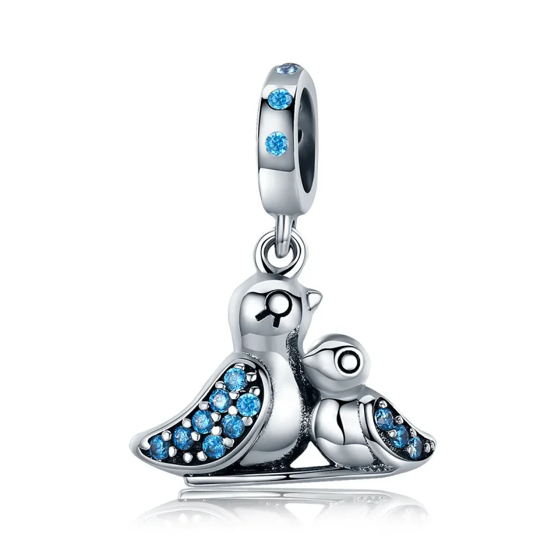(image for) Pandora Style Silver Bangle Charm, Baby Bird With Mother - SCC426 - Product Image