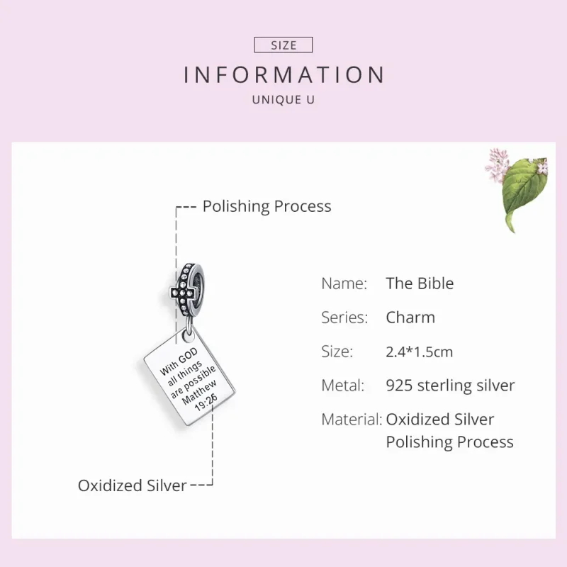 (image for) Pandora Style Silver Bangle Charm, Bible - SCC1424 - View 7