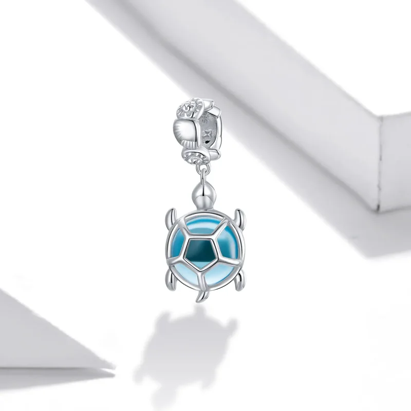 (image for) Pandora Style Silver Bangle Charm, Blue Murano Glass Turtle - SCC1804 - View 2