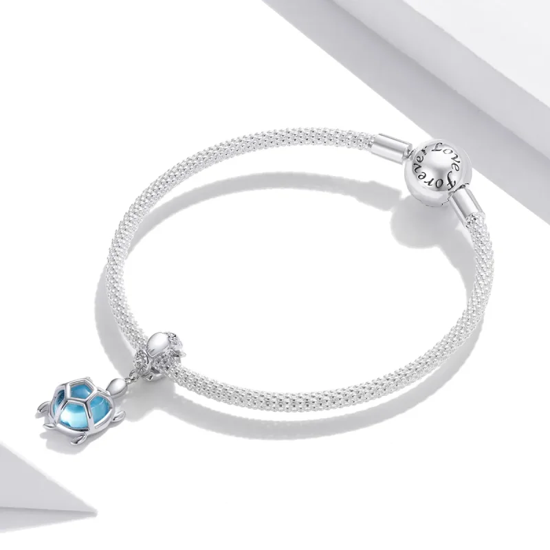 (image for) Pandora Style Silver Bangle Charm, Blue Murano Glass Turtle - SCC1804 - View 3