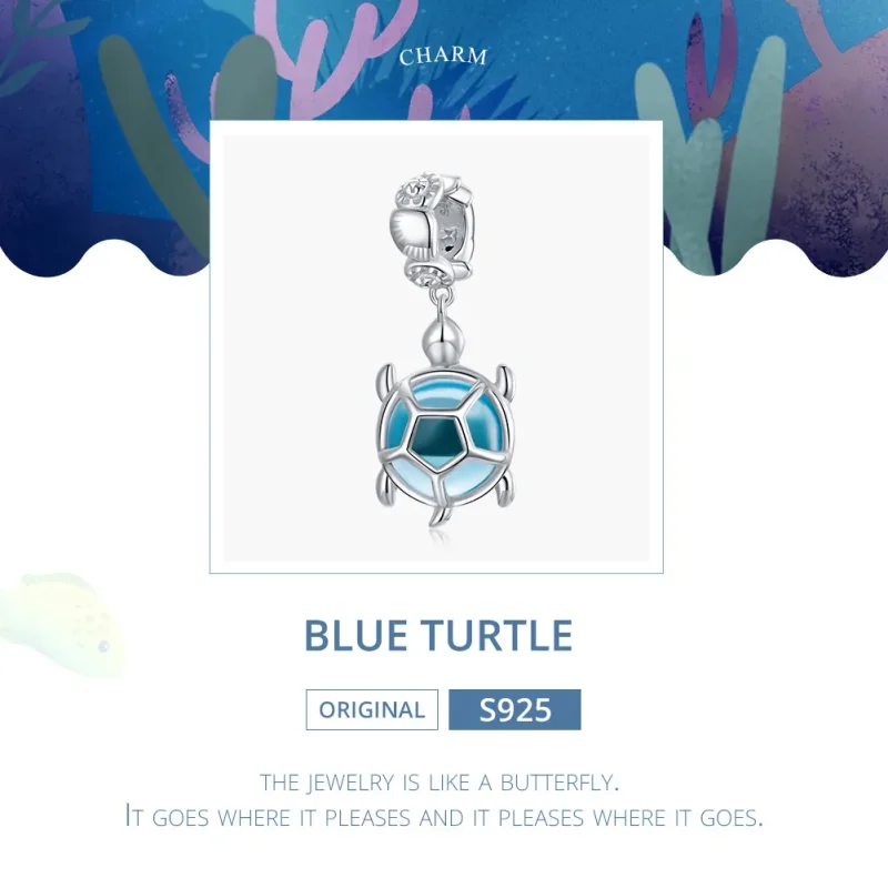 (image for) Pandora Style Silver Bangle Charm, Blue Murano Glass Turtle - SCC1804 - View 6