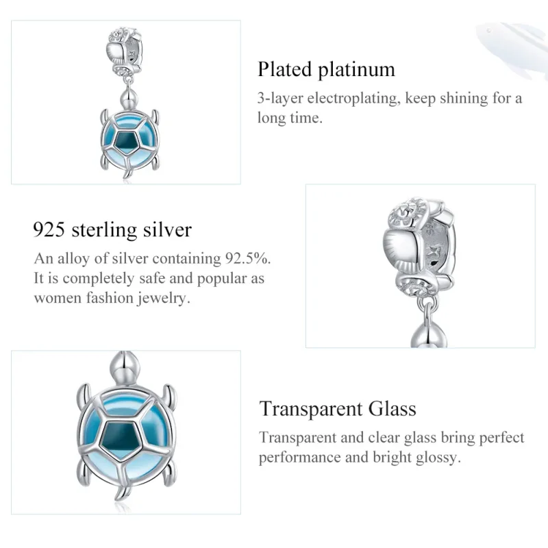 (image for) Pandora Style Silver Bangle Charm, Blue Murano Glass Turtle - SCC1804 - View 7