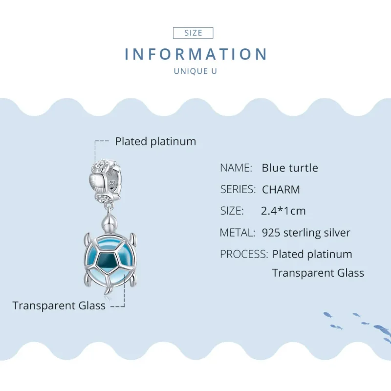 (image for) Pandora Style Silver Bangle Charm, Blue Murano Glass Turtle - SCC1804 - View 8