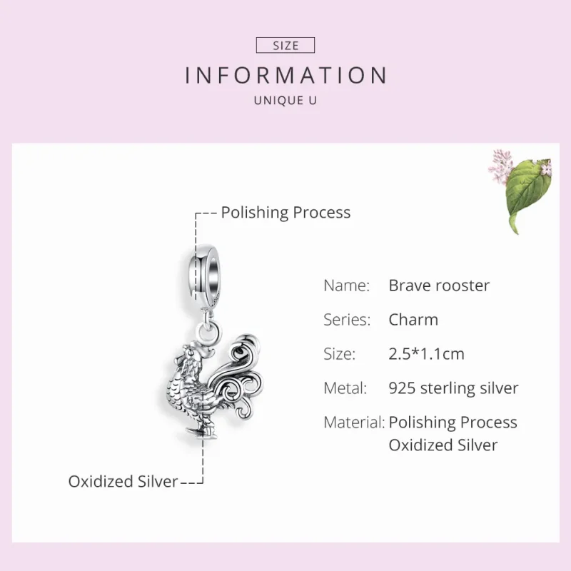 (image for) Pandora Style Silver Bangle Charm, Brave Rooster - SCC1337 - View 7