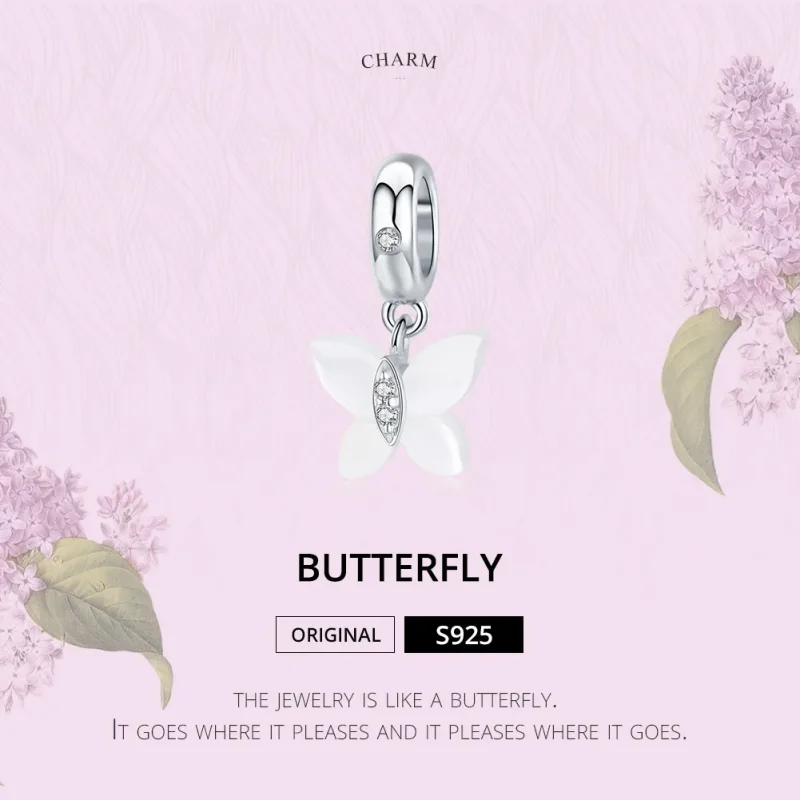 (image for) Pandora Style Silver Bangle Charm, Butterfly - SCC1414 - View 6