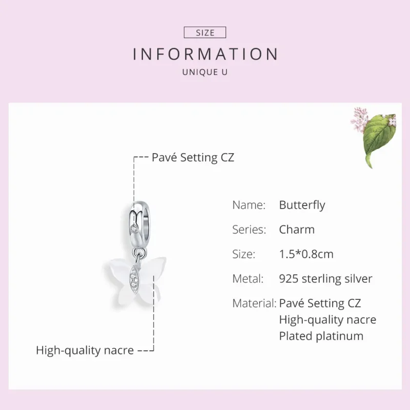 (image for) Pandora Style Silver Bangle Charm, Butterfly - SCC1414 - View 7