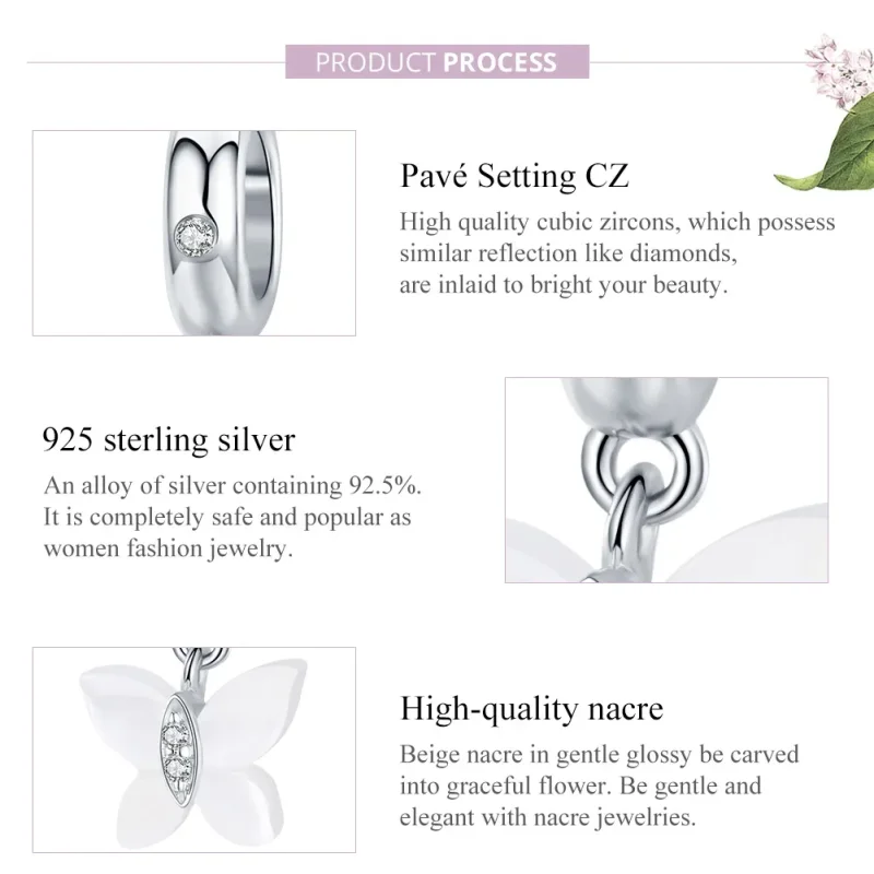 (image for) Pandora Style Silver Bangle Charm, Butterfly - SCC1414 - View 8