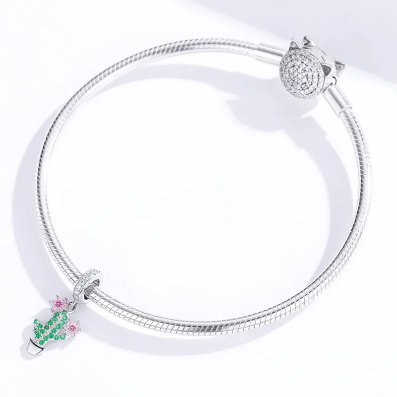 (image for) Pandora Style Silver Bangle Charm, Cactus - BSC121 - View 3