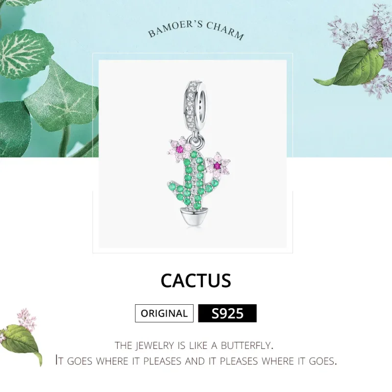 (image for) Pandora Style Silver Bangle Charm, Cactus - BSC121 - View 5