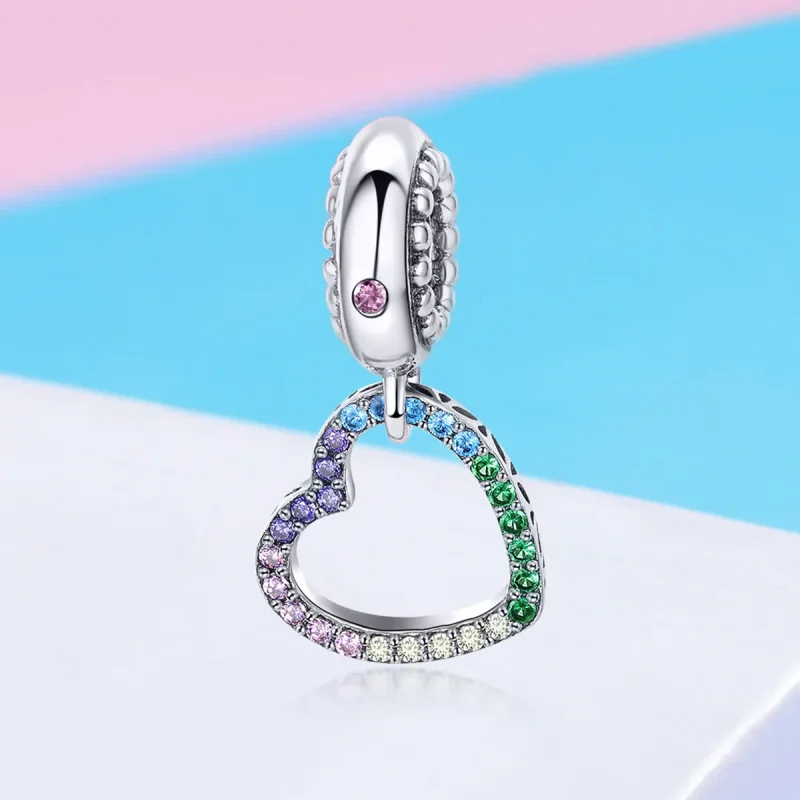 (image for) Pandora Style Silver Bangle Charm, Colorful Heart - SCC896 - View 2