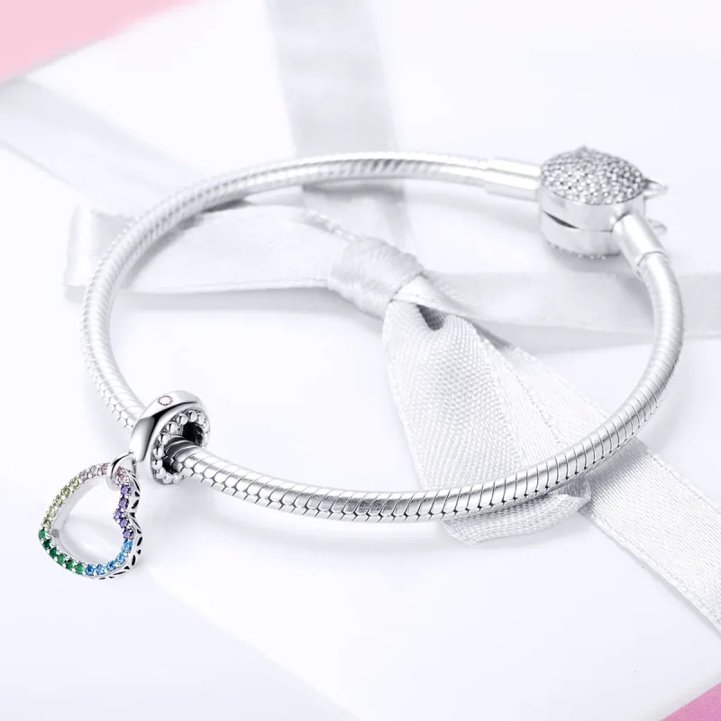 (image for) Pandora Style Silver Bangle Charm, Colorful Heart - SCC896 - View 3