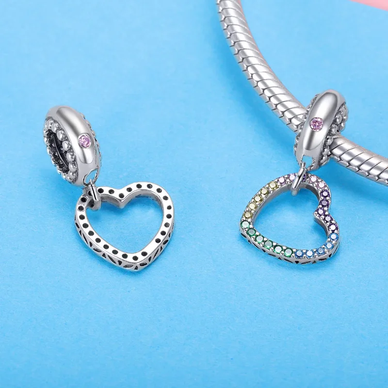 (image for) Pandora Style Silver Bangle Charm, Colorful Heart - SCC896 - View 4