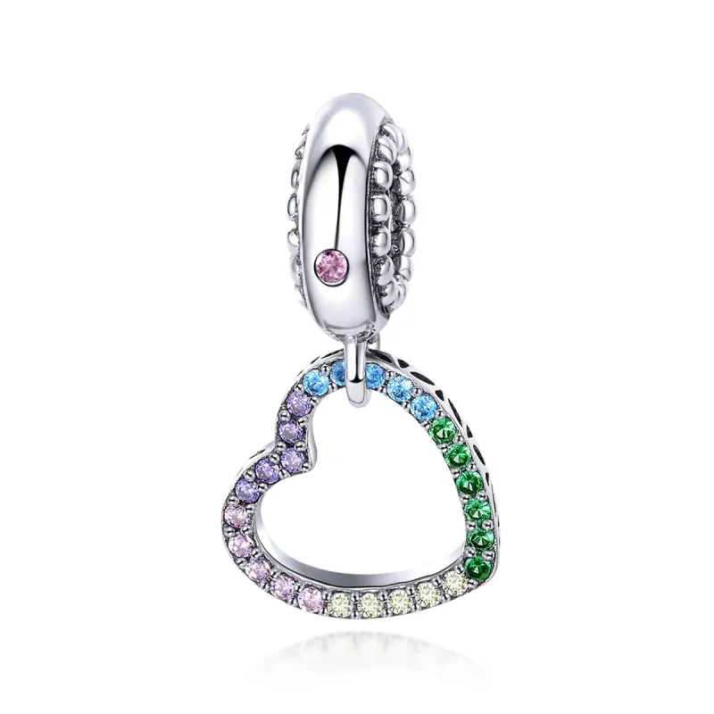 (image for) Pandora Style Silver Bangle Charm, Colorful Heart - SCC896 - Product Image