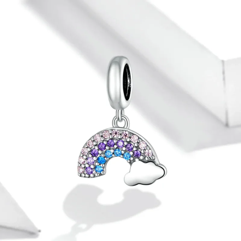 (image for) Pandora Style Silver Bangle Charm, Colorful Rainbow - SCC1625 - View 2