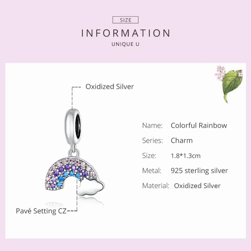 (image for) Pandora Style Silver Bangle Charm, Colorful Rainbow - SCC1625 - View 7