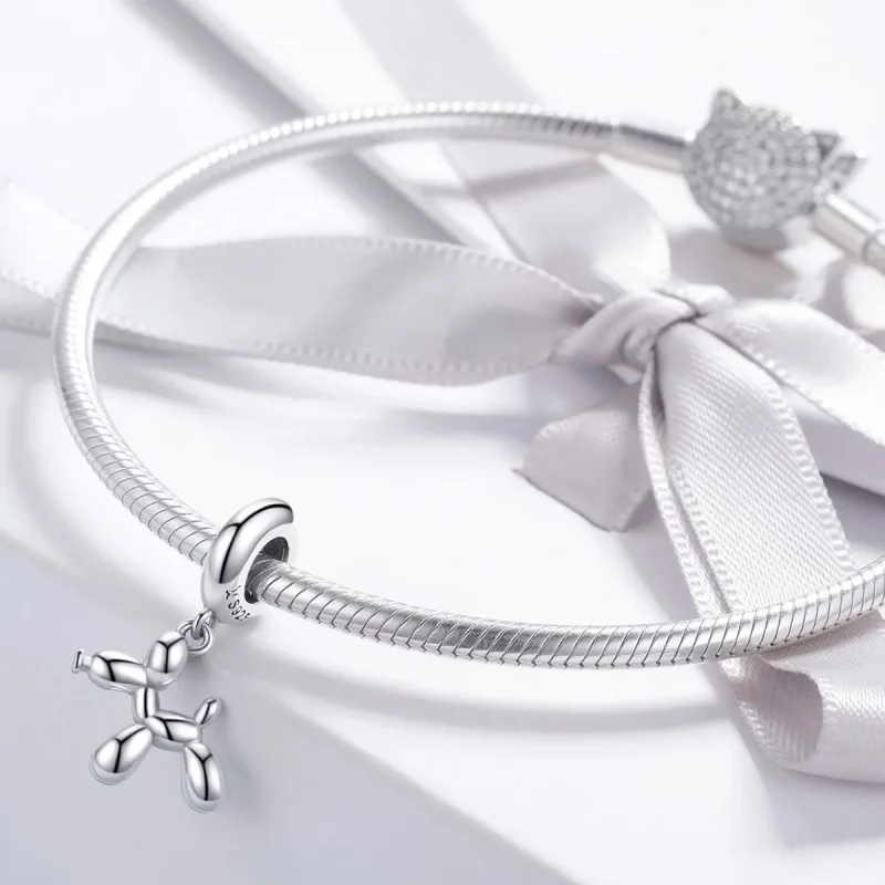(image for) Pandora Style Silver Bangle Charm, Cute Balloon Dog - SCC981 - View 3