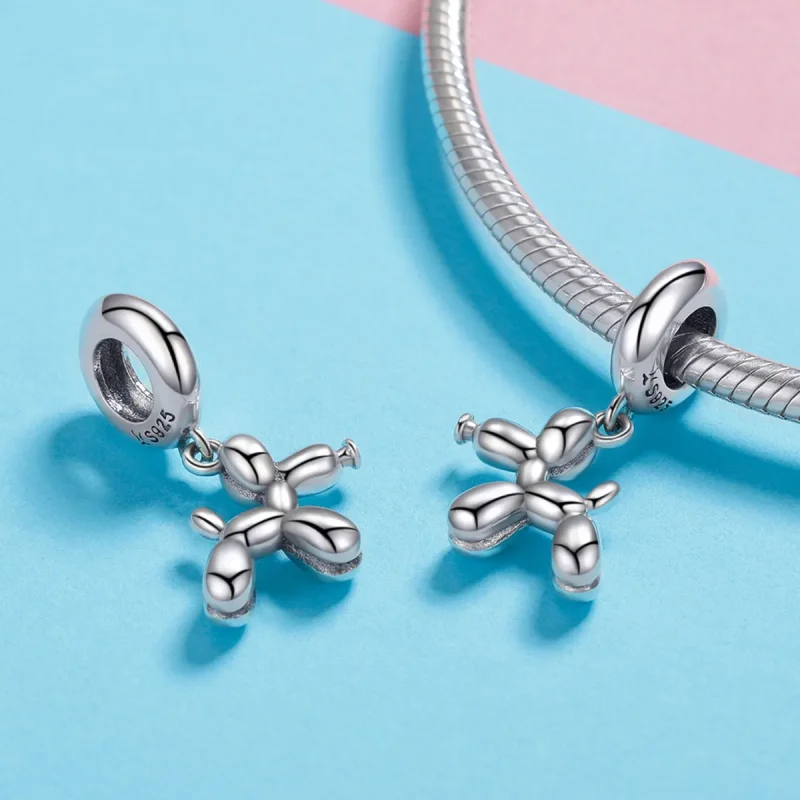 (image for) Pandora Style Silver Bangle Charm, Cute Balloon Dog - SCC981 - View 4