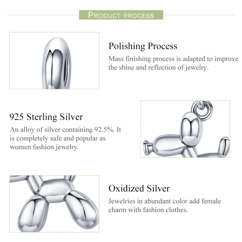 (image for) Pandora Style Silver Bangle Charm, Cute Balloon Dog - SCC981 - View 7