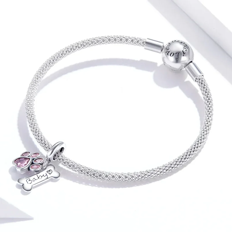 (image for) Pandora Style Silver Bangle Charm, Cute Dog Paw - SCC1680 - View 3