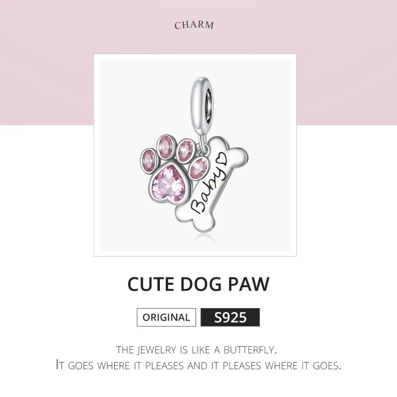 (image for) Pandora Style Silver Bangle Charm, Cute Dog Paw - SCC1680 - View 6
