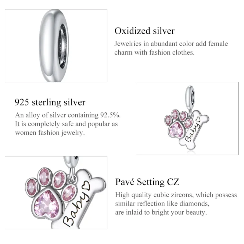 (image for) Pandora Style Silver Bangle Charm, Cute Dog Paw - SCC1680 - View 7