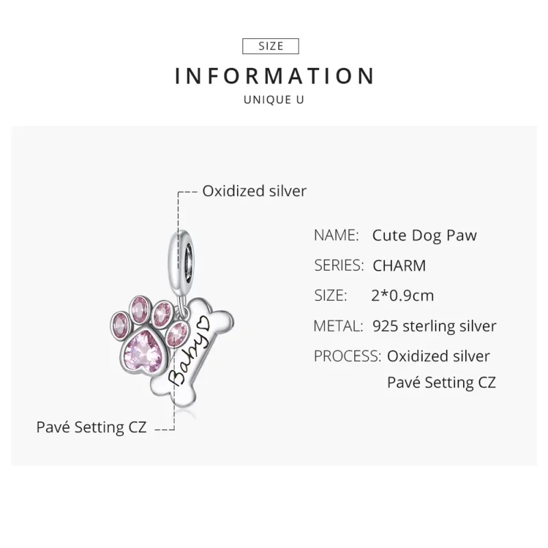 (image for) Pandora Style Silver Bangle Charm, Cute Dog Paw - SCC1680 - View 8